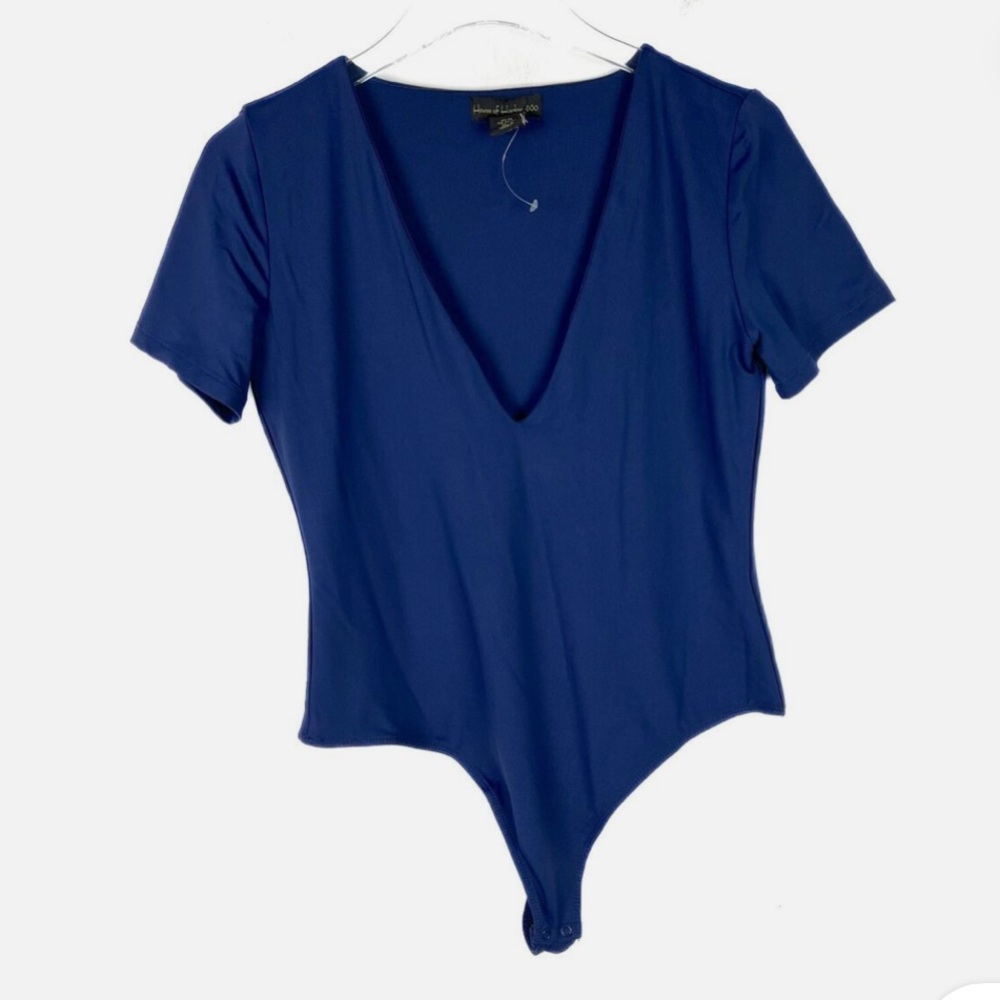 House of Harlow 1960 Navy Blue Deep V Short Sleeve Bodysuit - Picture 2 of 9